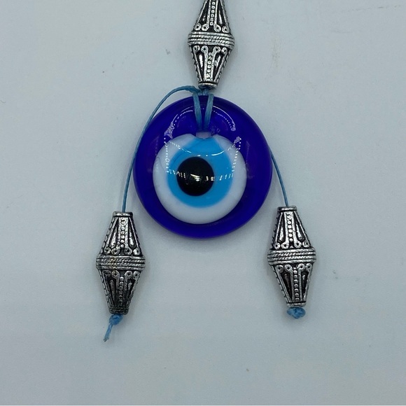 Turkish Turkey Glass Evil Eye Blue & Silver Keychain - Picture 3 of 6